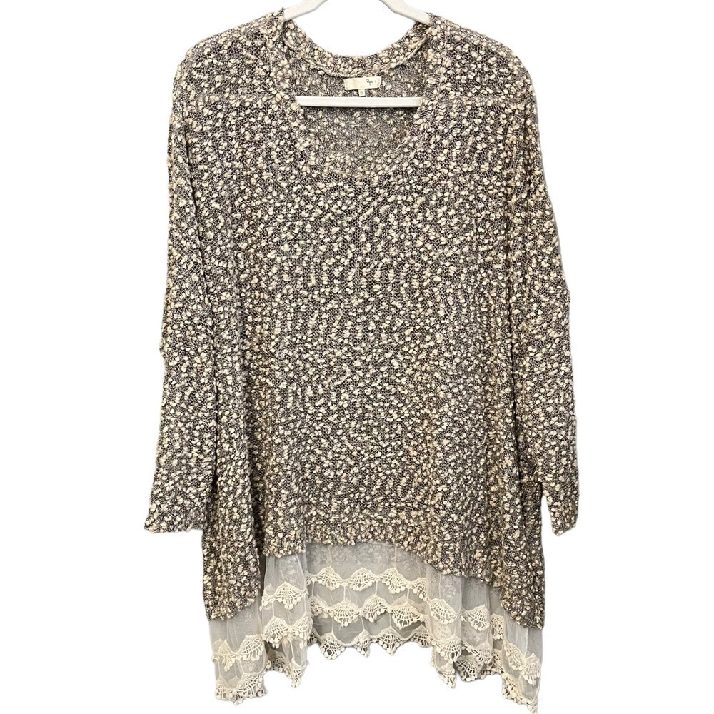 ANTHROPOLOGIE Rye Oversized
Popcorn Sweater with Lace Trim‎ Top size XL